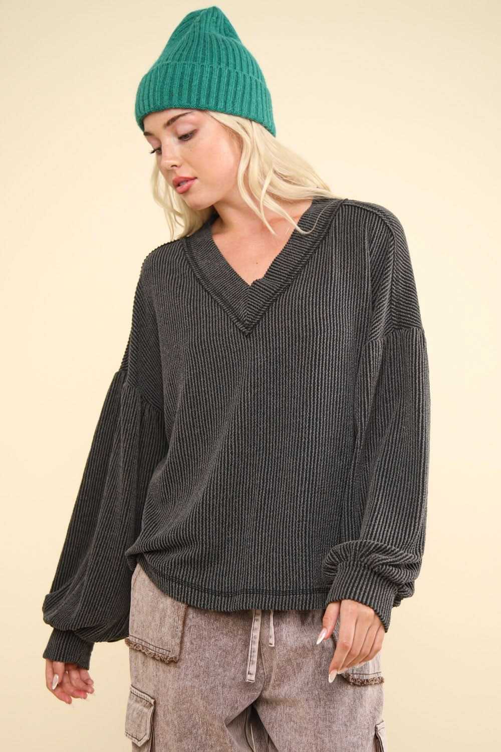 Very J two-tone v-neck top - Love Salve